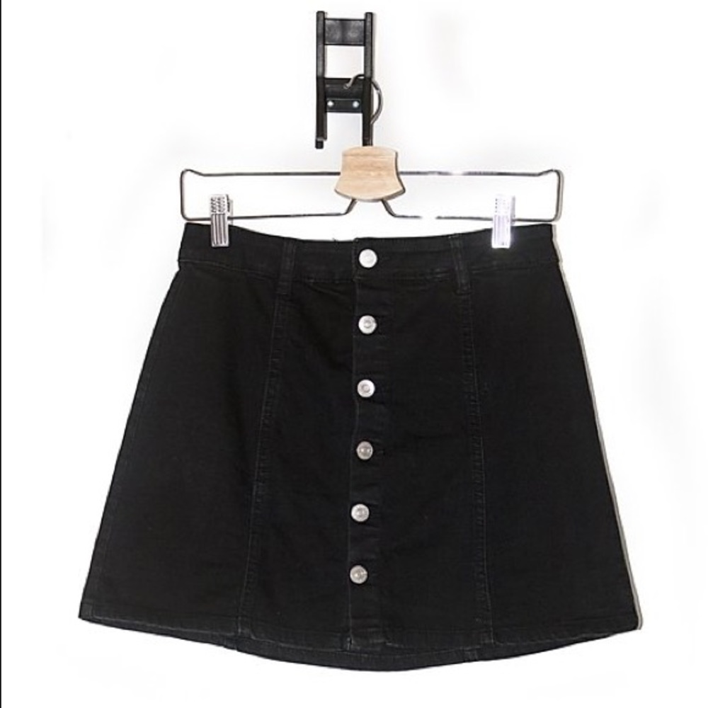 Button front black jeans mini skirt